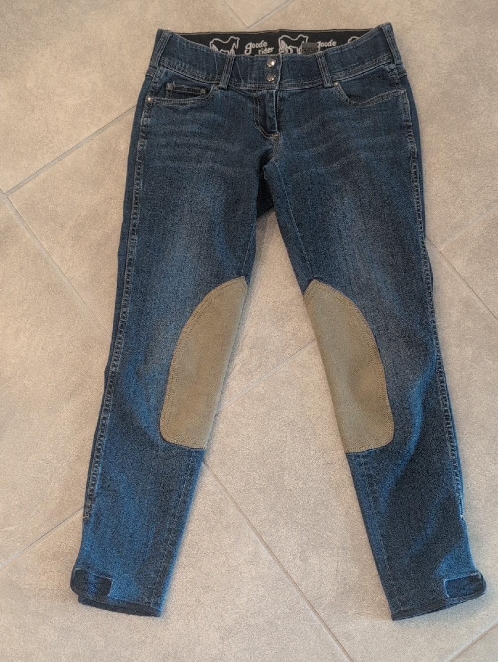 Goode Rider Women's Dark Blue Jeggings with Brown Knee Patches